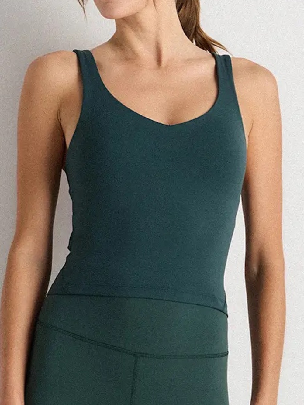Quince NWOT Set of 2 Ultra-Form V-Neck Cropped Tank Small Deep Navy Forest Green - Picture 8 of 10
